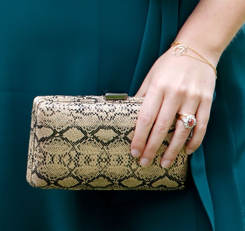 Close-up of Princess Eugenie's engagement and wedding rings