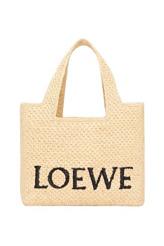 Small Loewe Font Tote in Raffia