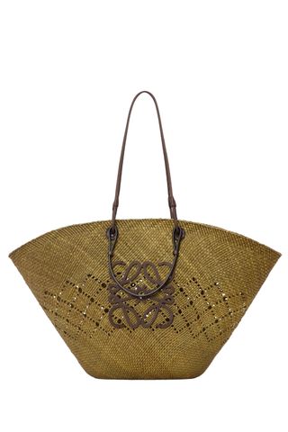 Large Anagram Basket Bag in Iraca Palm and Calfskin