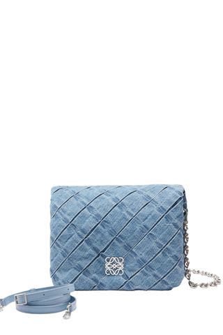 Medium Goya Puffer Bag in Pleated Washed Denim