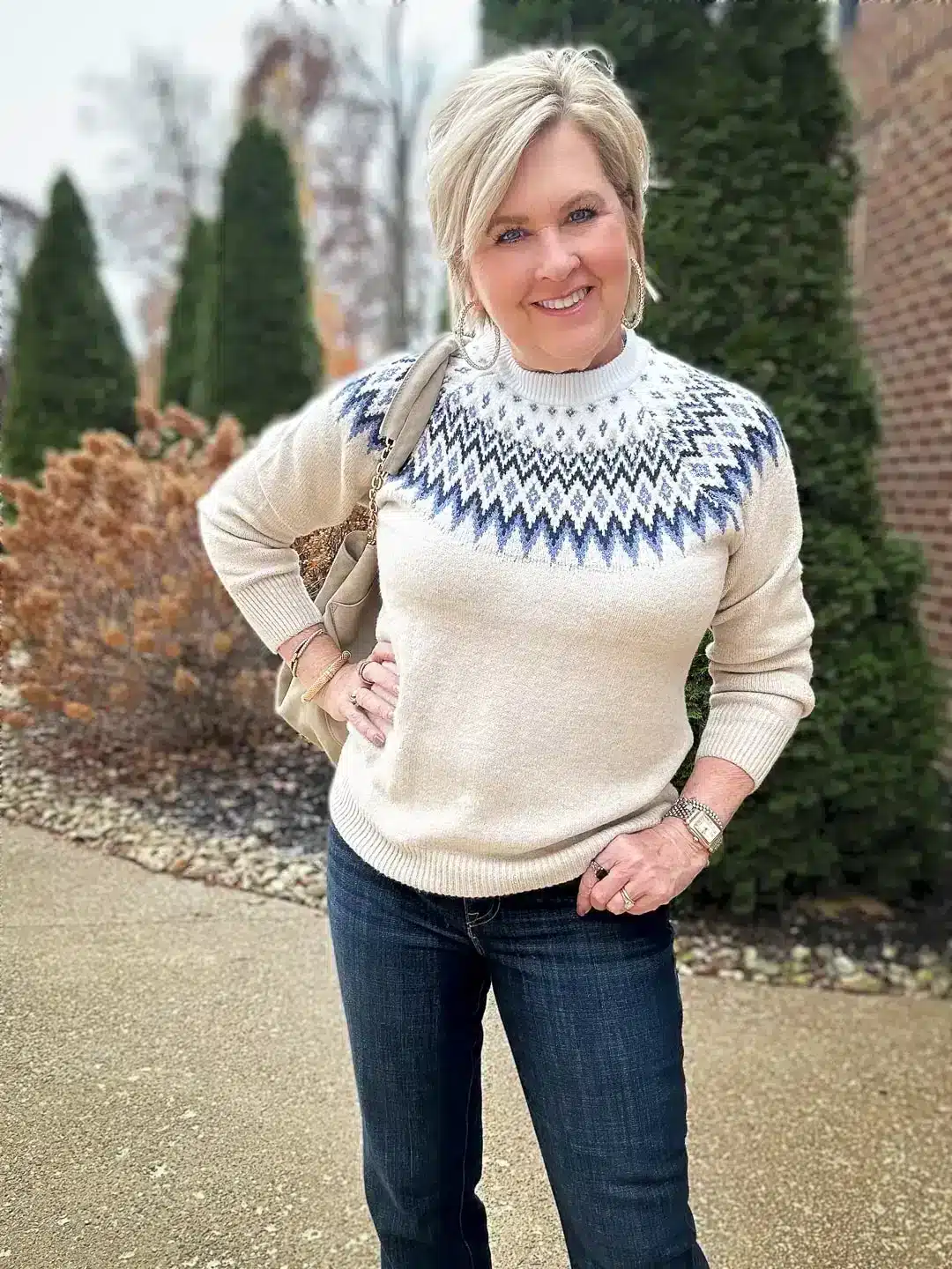 Amazon Essentials Fair Isle Sweater on Blogger Tania Stephens