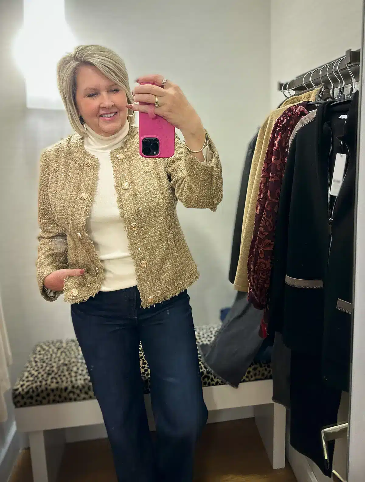 Metallic Gold Tweed Jacket on Trend for Winter 2024