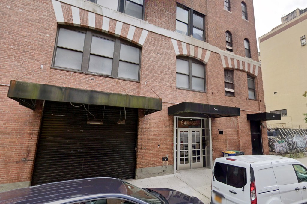 Exterior of The Hive Showroom building with a garage door on 544 West 27th Street, New York.