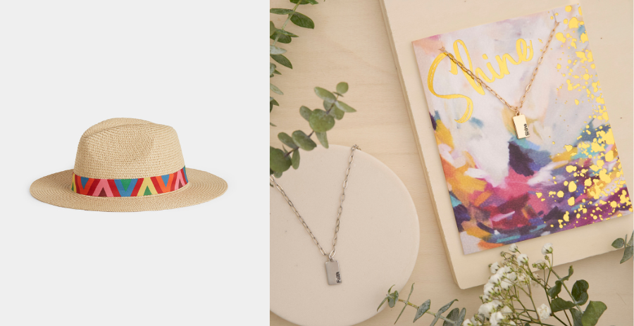 Elliette Packable Ranch Hat by Coco + Carmen and Narelle Waterproof Hoop Earrings by Howard’s.