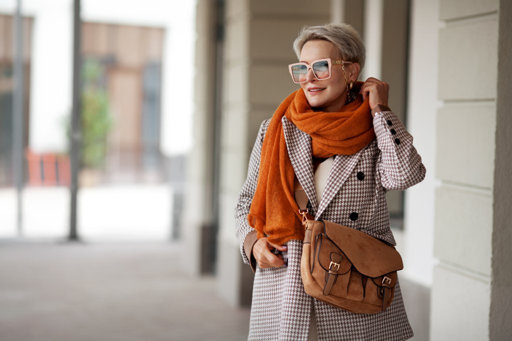 mature woman wearing wool winter coat