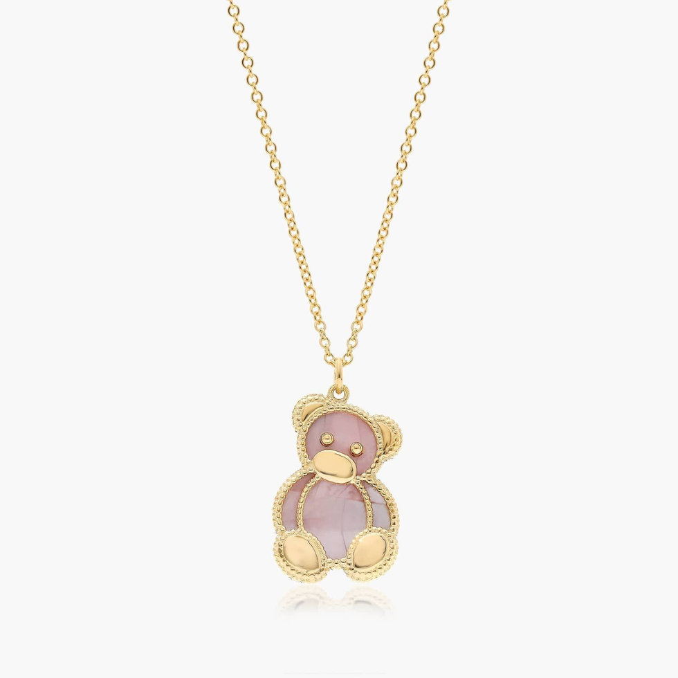 14K Yellow Gold Reversible Teddy Bear Mother of Pearl Necklace