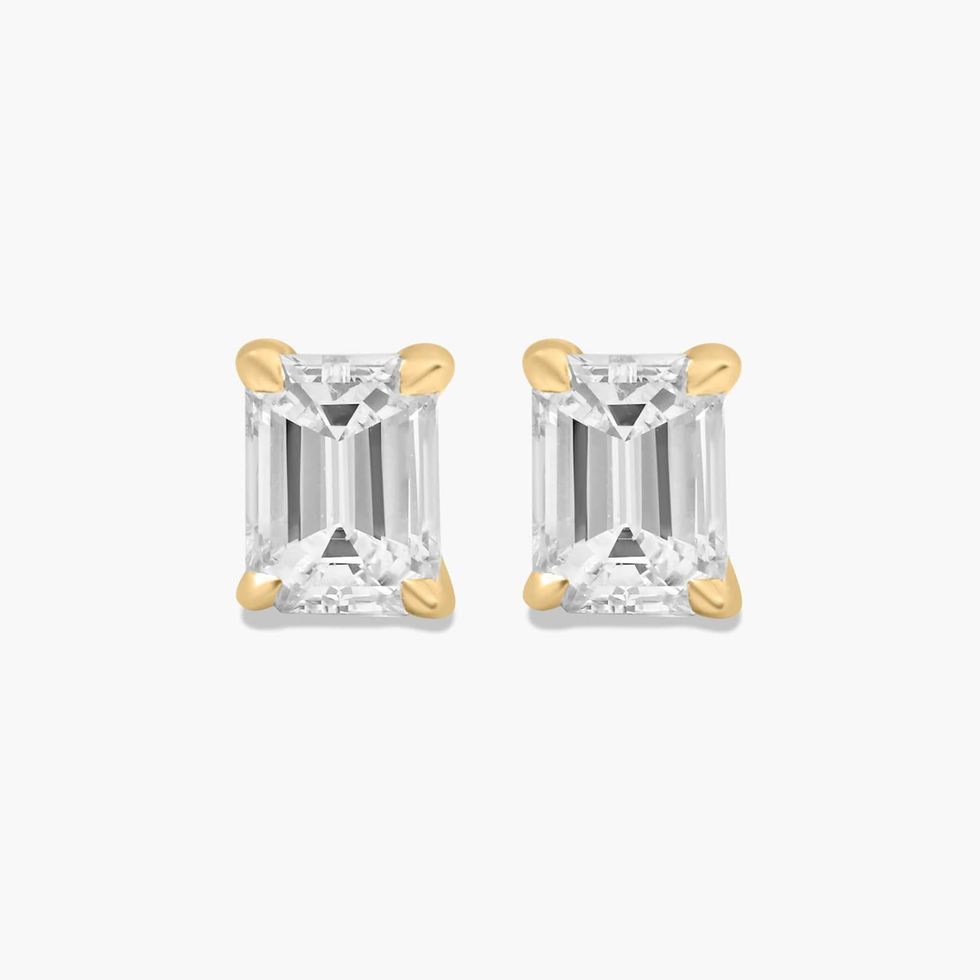 14K Yellow Gold Emerald Cut Lab-Grown Diamond Earrings