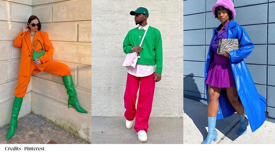 A collage of people wearing colorful outfitsDescription automatically generated